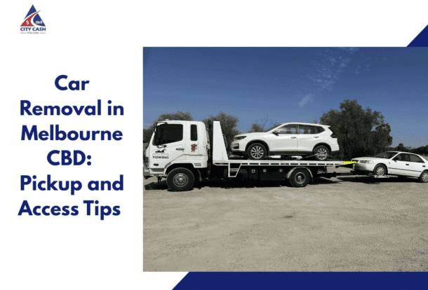 Car removal truck collecting vehicles in Melbourne CBD, demonstrating free towing and proper access handling for city car removal