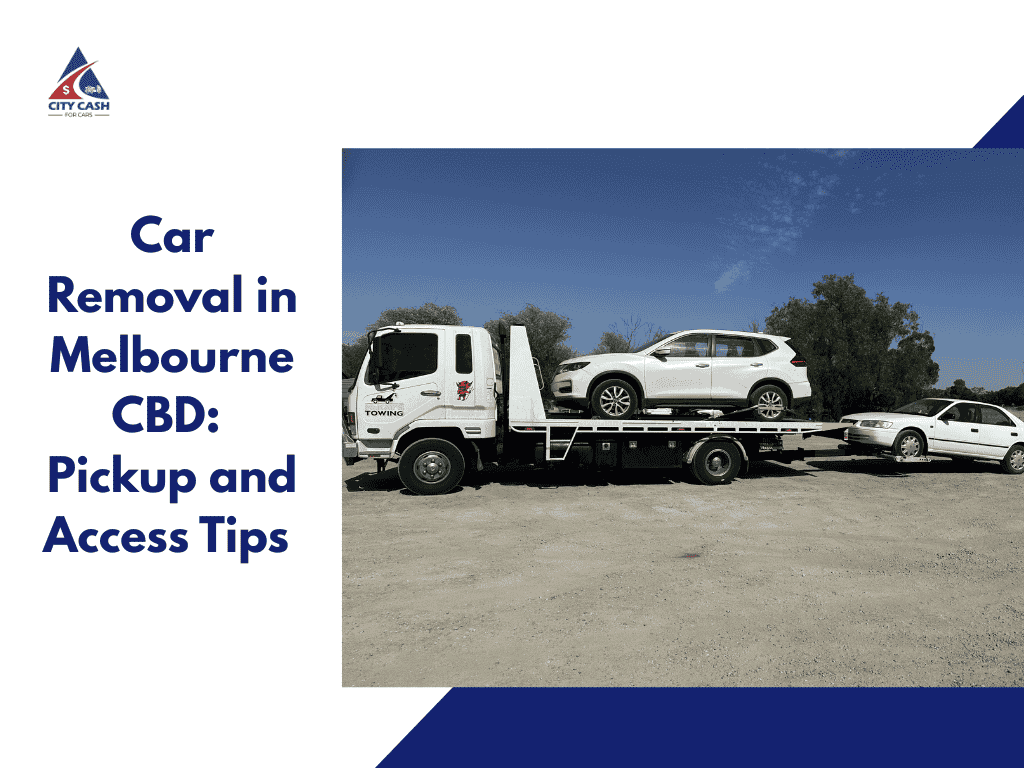 Car removal truck collecting vehicles in Melbourne CBD, demonstrating free towing and proper access handling for city car removal