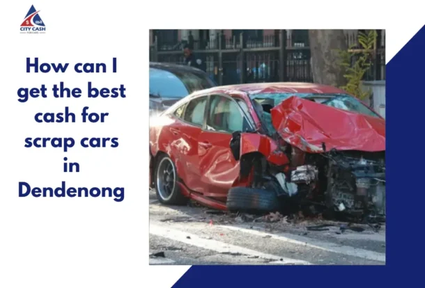 Free car removal service in Dandenong featuring a heavily damaged red scrap car after an accident, ready for towing and recycling.