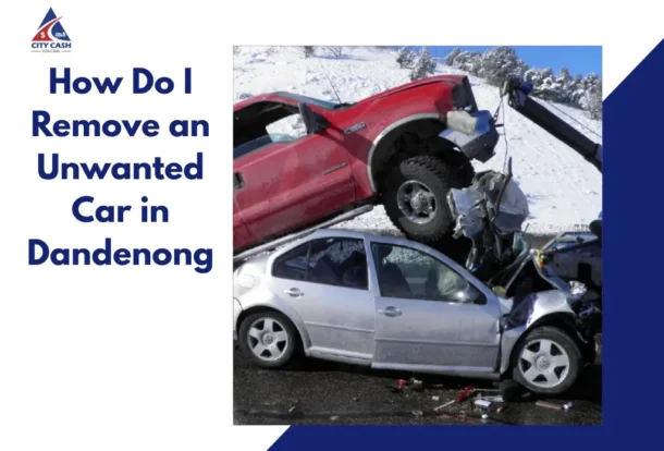 Damaged cars after a crash with car removal service ad in Dandenong.