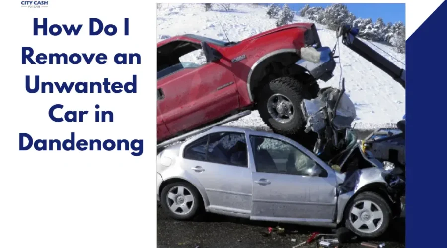 Damaged cars after a crash with car removal service ad in Dandenong.