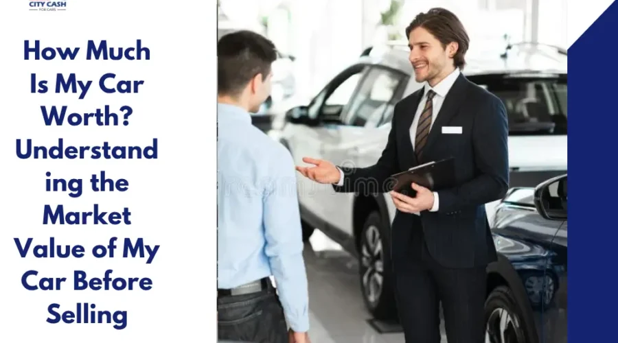 Car seller discussing vehicle valuation with a dealership representative to determine market value before selling a car.