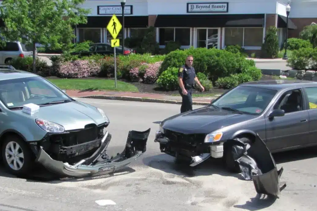 Accident damaged cars after a collision in Melbourne
